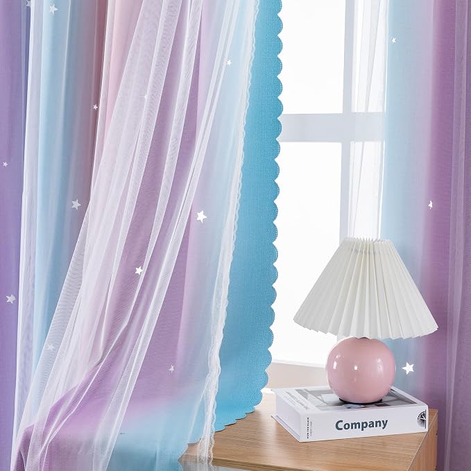 XiDi Curtains for Bedroom Decor, Rainbow Pink Purple/34/45 - Image 4