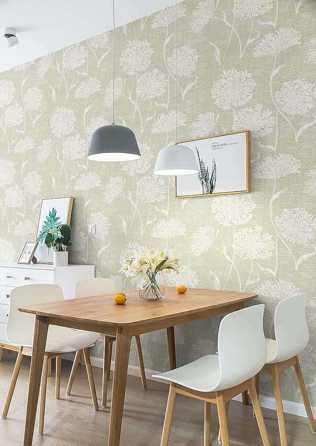 Safiyya Peel and Stick Wallpaper Floral Contact Paper Beige Grasscloth Wall - Image 4