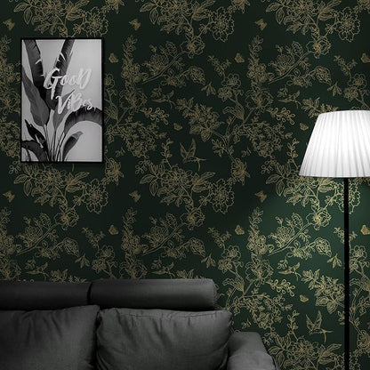 Froluya Dark Green and Gold Wallpaper Floral Peel and Stick Wallpaper - Image 5