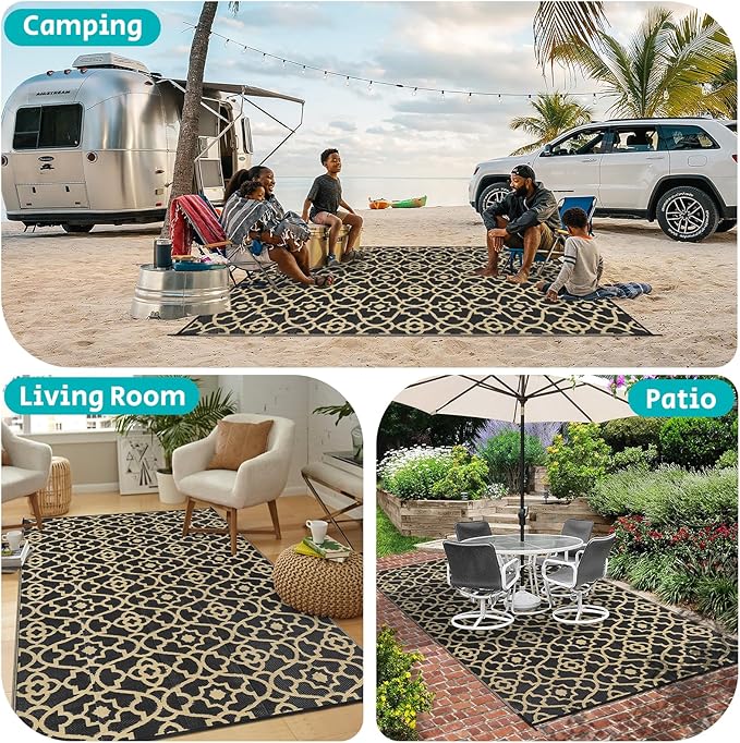 HEBE Outdoor Rug Waterproof 6x9, Reversible Plastic Straw Rug RV Camping Rug, Indoor Outdoor Patio Mat Clearance, Outside Carpet for Porch,Deck,Camper,Balcony,Backyard,Picnic