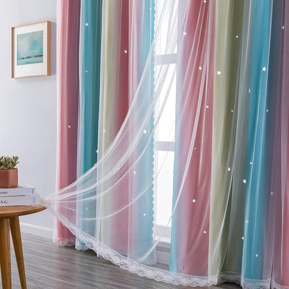 XiDi Curtains for Bedroom Decor, Rainbow Pink-Blue-52-90 - Image 6