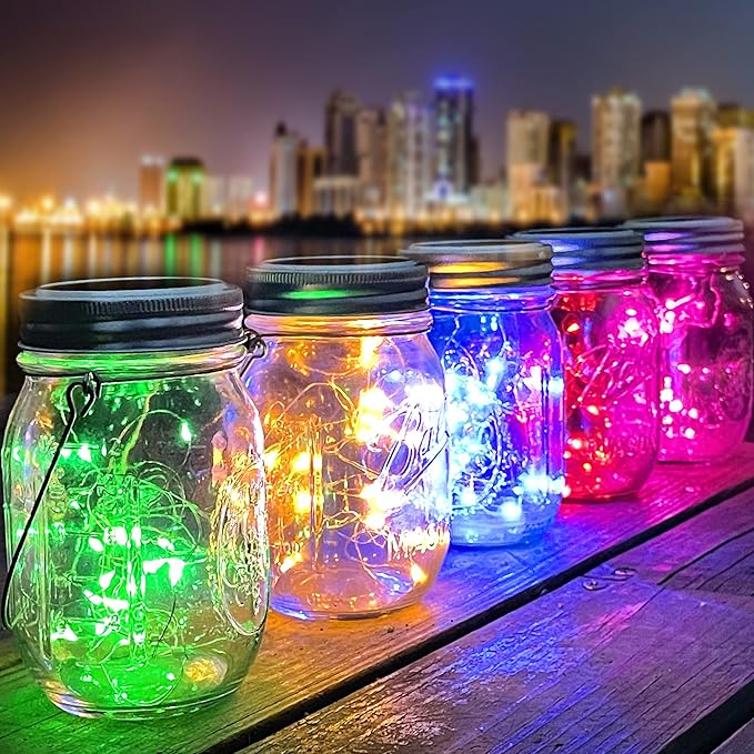 10 Pack 30 LED Solar Mason Jar Lid String Lights,Fairy Lights String Lids Lights Including 10 Pcs Hangers,for Indoor Outdoor Wedding Patio Garden Party Decorations Gift(No Jars) (5 Colors)