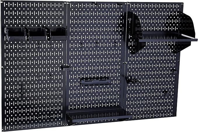 Wall Control Metal Pegboard Organizer - 4' Standard Tool Storage Kit, Black - Includes Pegboard Paper Towel Holder & Dowel Rod Shelf Assembly