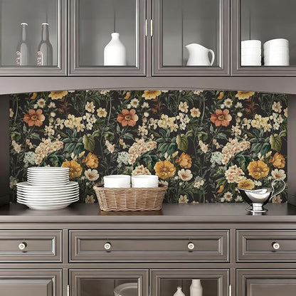 Livebor Floral Peel and Stick Wallpaper Black Floral Contact Paper 16.9"x118.1" - Image 3
