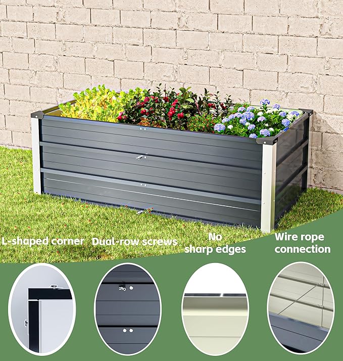 Galvanized Raised Garden Bed 4x2x1.3ft, Metal Garden Bed for Outdoor Gardening, Durable Rust-Proof Metal Raised Garden Bed for Vegetables, Fruits, Flowers & Herbs