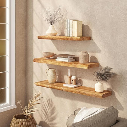 Floating Shelves Set of 2, Solid Elm Wood Wall Shelves 24 Inch - Image 5
