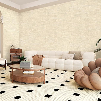Amiya Grasscloth Cream Wallpaper Peel and Stick Beige Faux Fabric Linen Contact - Image 6