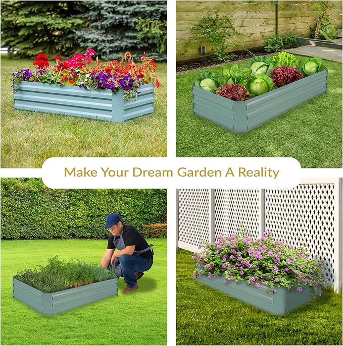 Sunnydaze Galvanized Raised Garden Bed - Metal Raised Bed for Gardening - Outdoor Planter Box for Flowers, Plants, and Vegetables - Green - 48" W x 36" D x 12" H Rectangle