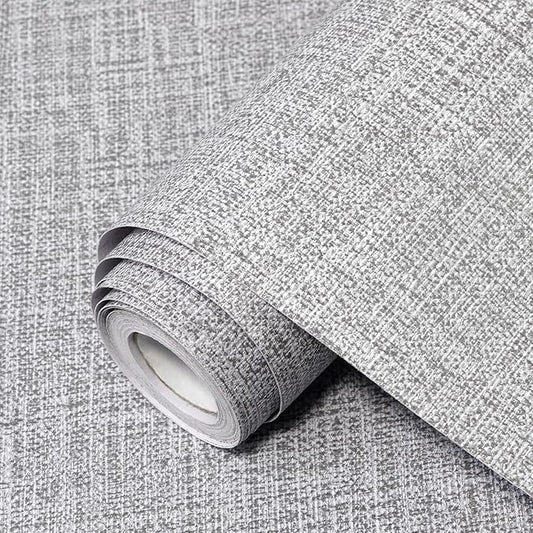 Grey Grasscloth Peel and Stick Wallpaper 17.3"x1200" Faux Linen Textured by Uooar