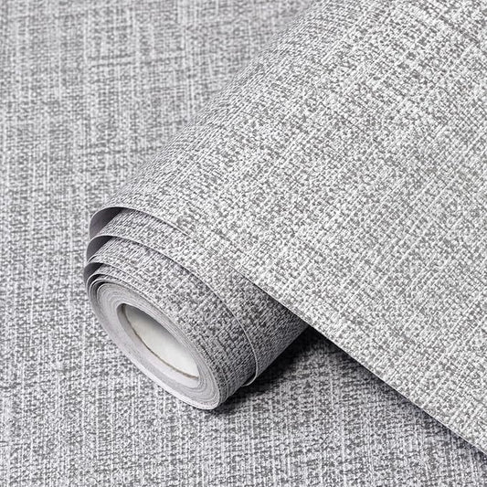 Grey Grasscloth Peel and Stick Wallpaper 17.3"x480" Faux Linen Textured Contact by Uooar