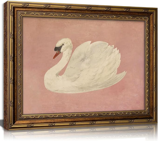 Vintage Gold Framed Wall Art Retro White Swan Cottagecore Canvas Print Neutral by DQUCWDKVintagegoldframedwallart