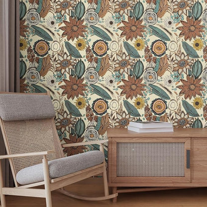 Boho Wallpaper Peel and Stick, Vintage Floral Contact Paper 17.5" x 118" - Image 6