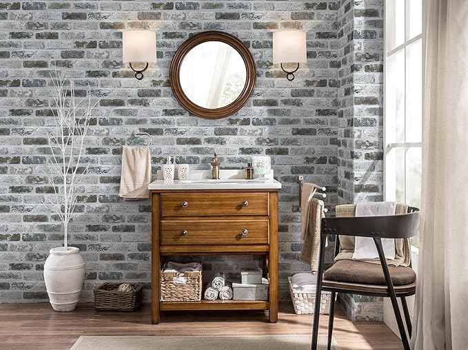 Guvana 17.3"×787" Brick Peel and Stick Wallpaper Grey Brick Contact Paper Self - Image 4