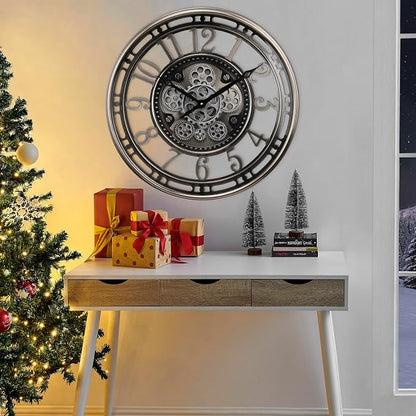 CLXEAST 21 Inch Large Moving Gear Wall Clock, Industrial Steampunk Decor - Image 7