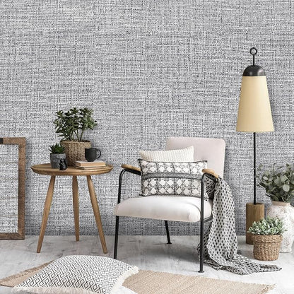 Grey Grasscloth Peel and Stick Wallpaper 17.3"x160" Faux Linen Textured Contact - Image 6