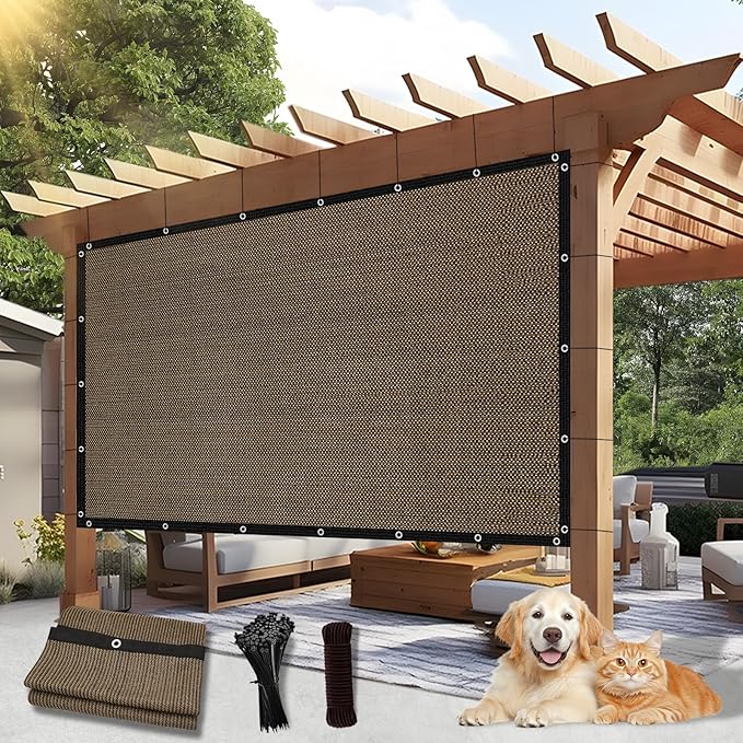Outdoor 90% Sun Shade Cloth with Grommets, 9 X 20 FT Pergola Shade Cover for Garden Patio Carport Kennel Swimming Pool, Mocha (We Make Custom Size)