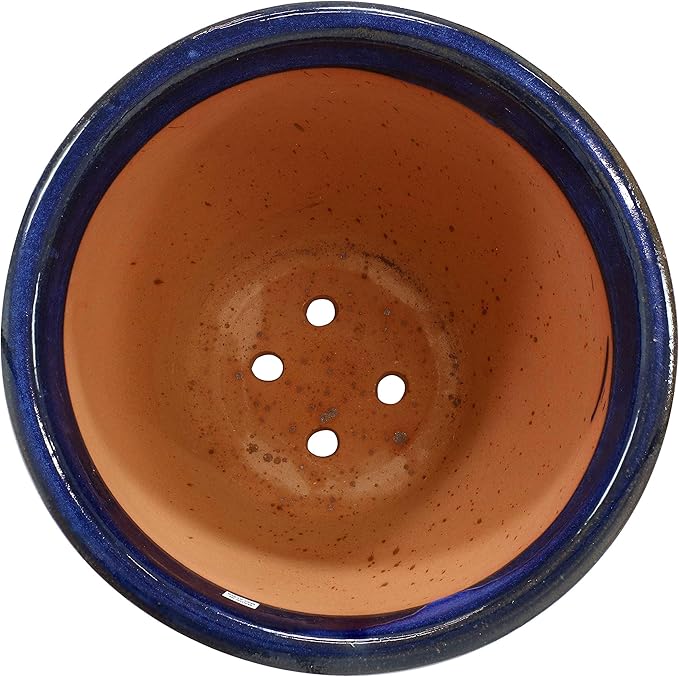 Sunnydaze 18.5" Large Ceramic Plant Pot - Round Outdoor Glazed Ceramic Planter Pot with Drainage - Imperial Blue - Studio