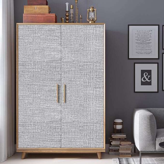Grey Grasscloth Peel and Stick Wallpaper 17.3"x480" Faux Linen Textured Contact - Image 9