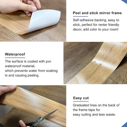 TIANLDD 27 FT Wood Grain Wallpaper Border, Removable Waterproof Mirror Border - Image 4