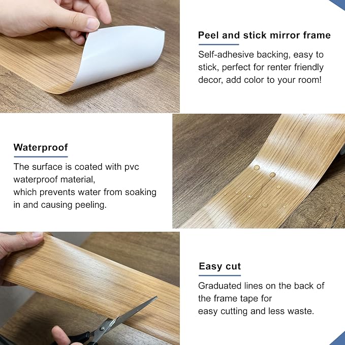 TIANLDD 27 FT Wood Grain Wallpaper Border, Removable Waterproof Mirror Border - Image 3