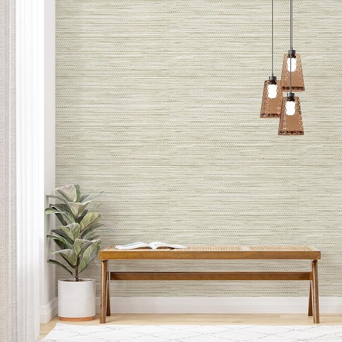 Simon&Siff Cream Textured Grasscloth Peel and Stick Wallpaper 17.7"x197" by SimonSiff