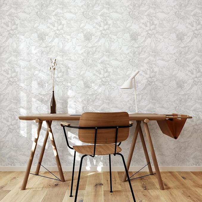 Ismoon Large Floral Peel and Stick Wallpaper Boho White/Grey Contact Paper - Image 2