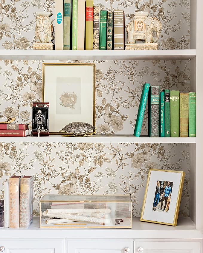 Erfoni 16.9" x394" Beige Floral Peel and Stick Wallpaper Boho Floral Leaf - Image 7