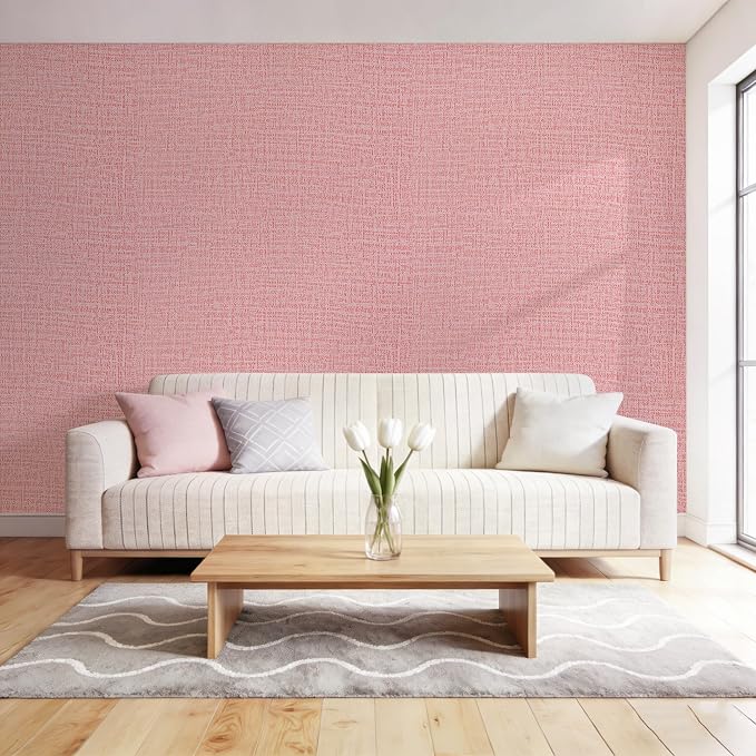 Guvana Grasscloth Peel and Stick Wallpaper Pink Textured Contact Paper Modern - Image 5