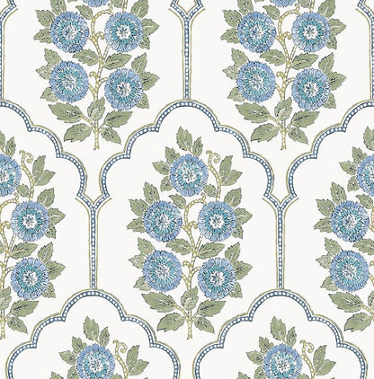 NuWallpaper x Society Social Floral Bazaar Green and Blue Peel and Stick by NuWallpaper