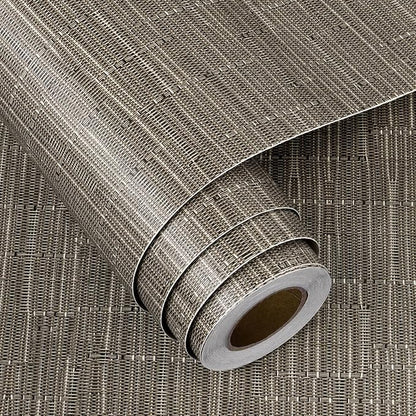FunStick 15.8"x240" Grasscloth Peel and Stick Wallpaper Textured Taupe Brown - Image 7