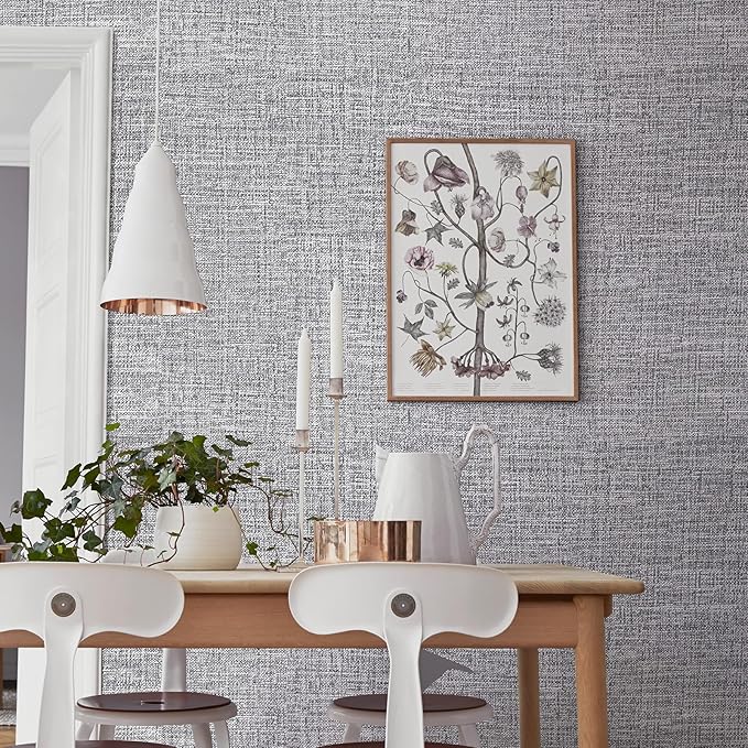 Grey Grasscloth Peel and Stick Wallpaper 17.3"x160" Faux Linen Textured Contact - Image 4