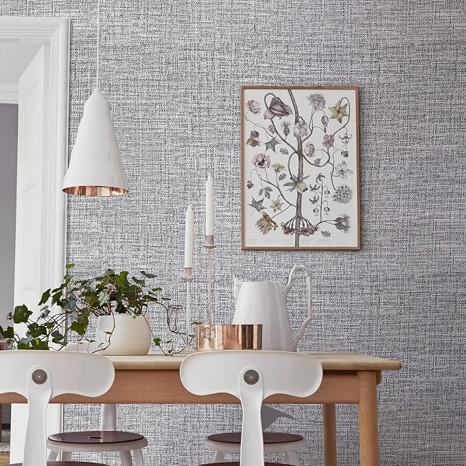 Grey Grasscloth Peel and Stick Wallpaper 17.3"x160" Faux Linen Textured Contact - Image 4