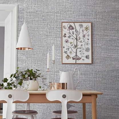 Grey Grasscloth Peel and Stick Wallpaper 17.3"x120" Faux Linen Textured Contact - Image 4