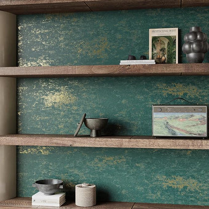 VEELIKE Distressed Teal Gold Metallic Wallpaper Peel and Stick Plaster Concrete - Image 5