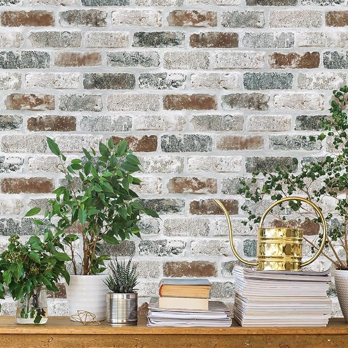 Guvana 17.3"×472.4" Brick Peel and Stick Wallpaper Red/Blue/Grey Brick Contact by Guvana