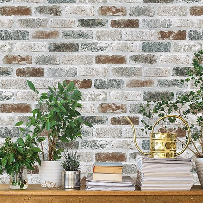 Guvana 17.3"×472.4" Brick Peel and Stick Wallpaper Red/Blue/Grey Brick Contact by Guvana