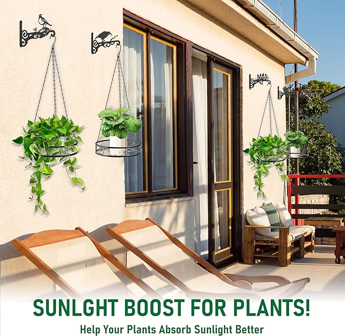 8-Pack Metal Hanging Planters for Outdoor Plants - Heavy Duty 4 Hanging Plant Holder with 4 Bird Patterned Plant Hanger – Aesthetic Flower Pot Holder for an Instant Indoor and Outdoor Decor