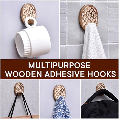 Indian Shelf 6 Lb- 6 Pieces Decorative Wood Adhesive Wall Hooks–Boho Peel and - Image 6