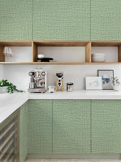 Guvana Grasscloth Peel and Stick Wallpaper Green Textured Contact Paper Modern - Image 4