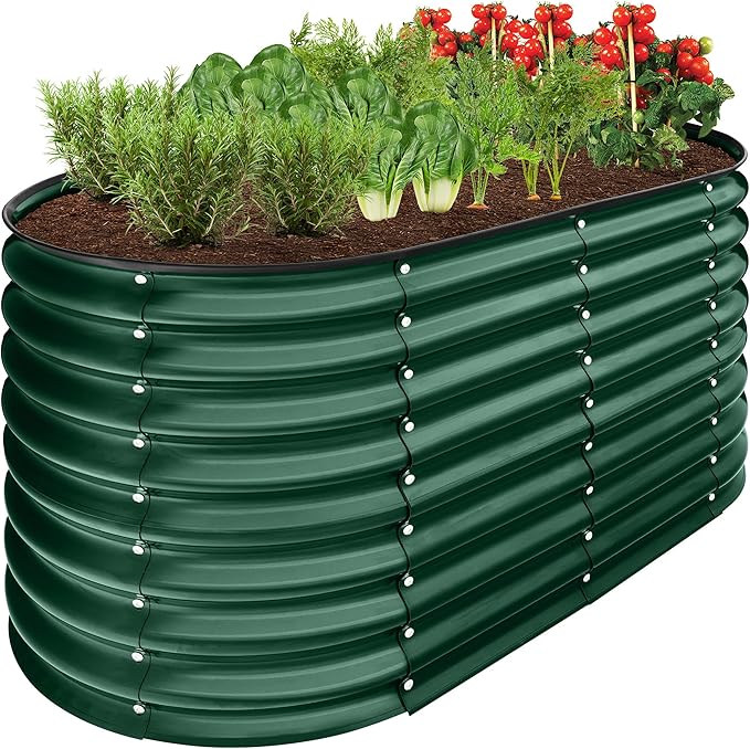 Best Choice Products 4x2x2ft Outdoor Metal Raised Garden Bed, Oval Deep Root Planter Box for Vegetables, Flowers, Herbs, and Succulents w/ 101 Gallon Capacity, Rubber Edge Guard - Dark Green