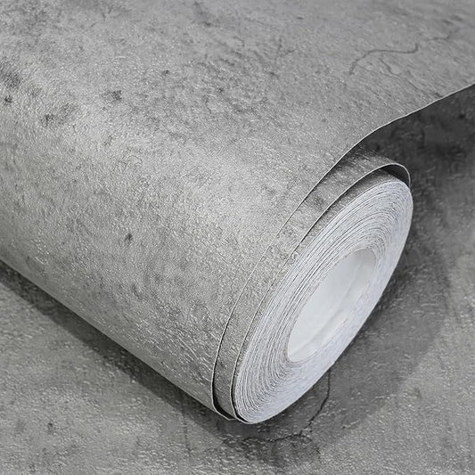 WADILE Light Gray Concrete Wallpaper 15.7 in * 354 in, Cement Contact Paper 3D by WADILE