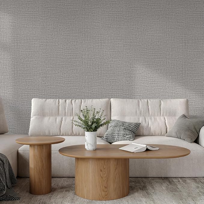 Guvana Grasscloth Peel and Stick Wallpaper Grey Textured Contact Paper Modern - Image 5