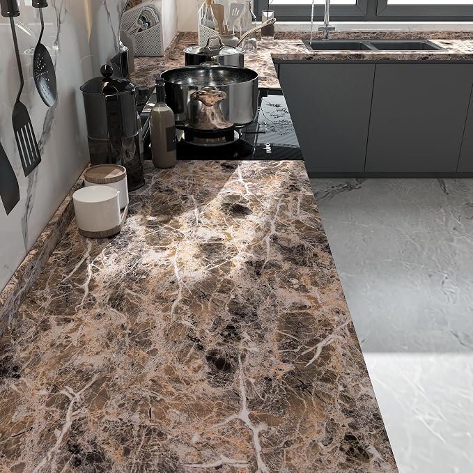 BAYYA 118x16inch Brown Marble Contact Paper Peel and Stick Wallpaper - Image 3