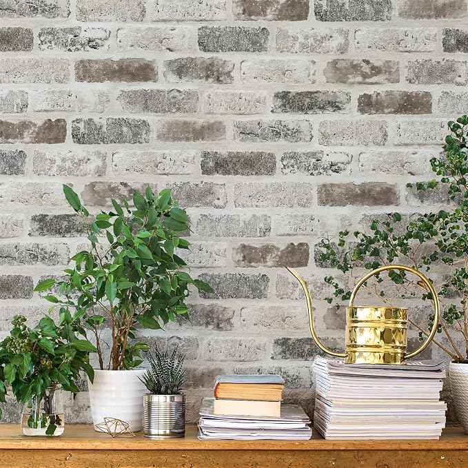 Guvana 17.3"×118" Brick Peel and Stick Wallpaper Brick Wallpaper Grey Brown 3D by Guvana