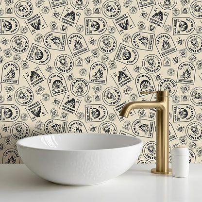 FLFK Beige Wallpaper Peel and Stick Antique Campfire Postmark Contact Paper - Image 6