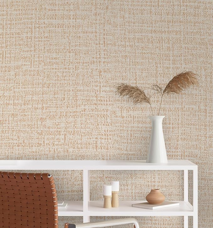 Guvana Grasscloth Peel and Stick Wallpaper Beige Textured Contact Paper Modern - Image 3
