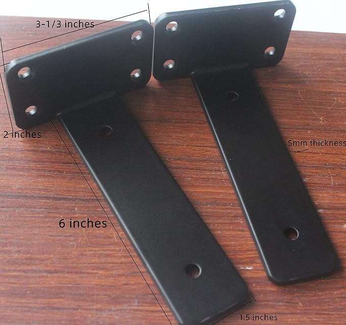 16 Pack - 6 inch Black Hidden L Shelf Bracket Iron Floating Shelf Brackets - Image 2