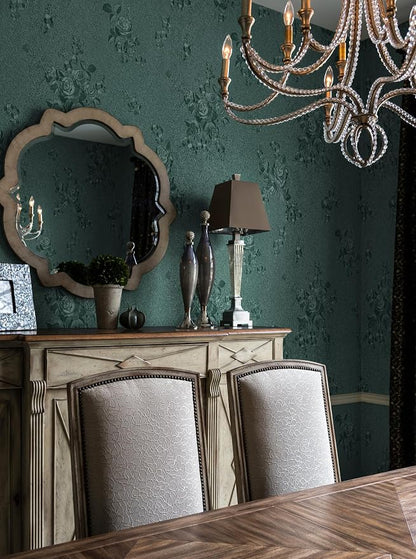 Erfoni 394"x17.7" Dark Green Floral Embossed Wallpaper - Image 5