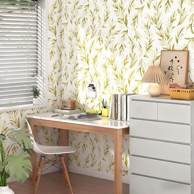 Livebor Leaf Peel and Stick Wallpaper Olive Leaf Contact Paper17.7in x 196.8in - Image 6