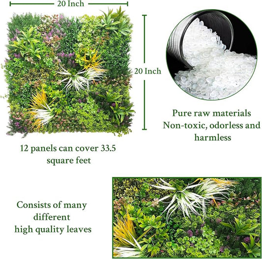ODTORY Artificial Greenery Grass Wall Panels: 20''x 20'' 12P UV-Anti Faux Ivy - Image 2